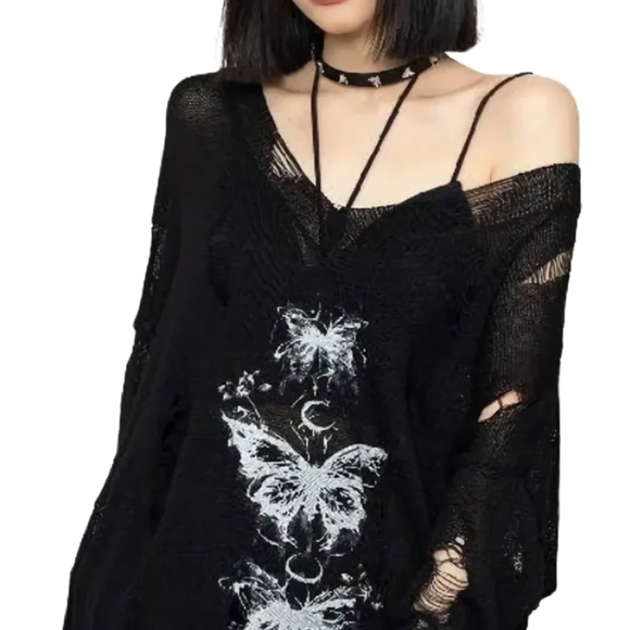 NEW 'Crypsis' Distressed Loose Knit Sweater × 1 XL / Black - Picture 3 of 3